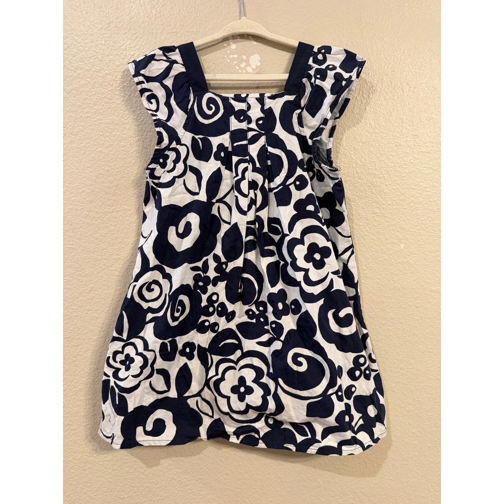 Gymboree Girls Navy Blue White Floral Cotton Dress Bow Back Size 5T
